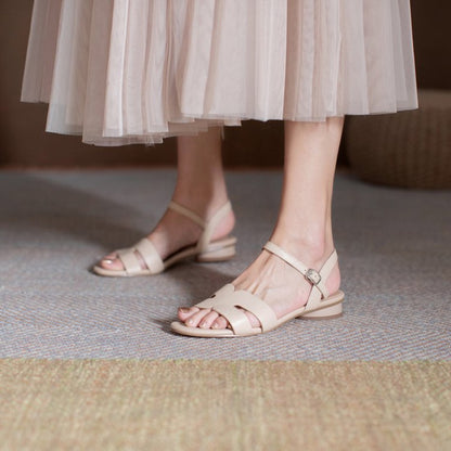 IELGY Fashion Round Toe Low Heel Roman Sandals Women's Strap