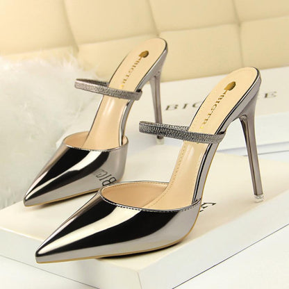 IELGY Pointed toe high-heeled slippers 10.5cm stiletto shallow mouth fashion hollow women's shoes
