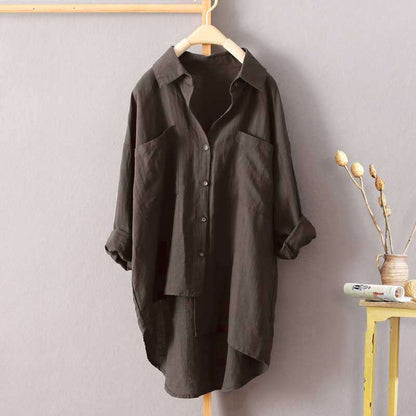 IELGY Casual style solid color shirt autumn wild new women's cardigan double pocket long sleeve temperament top