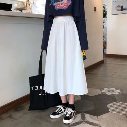 IELGY solid color loose skirt Korean style high waist A-line