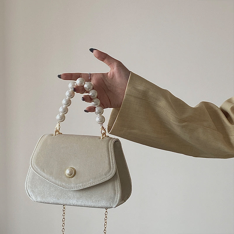 IELGY Vintage pearl portable small square bag women suede chain dinner bag French messenger shoulder bagshoulder crossbody women simple bag classic street fashion laptop shoulder b