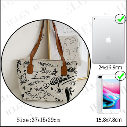 IELGY Commuting Fashion Canvas Tote Horizontal square All-match Portable Casual Woman's Shoulder bag