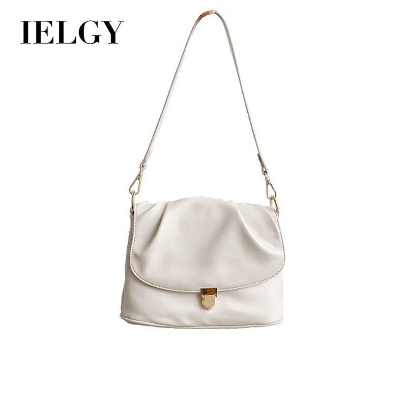 IELGY French niche soft-faced handbag, large-capacity pleated small square bag, textured one-shoulder diagonal handbag