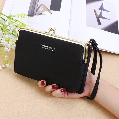 IELGY Ladies Elegant Wallet Frosted PU Leather Double Zipper Long Portable
