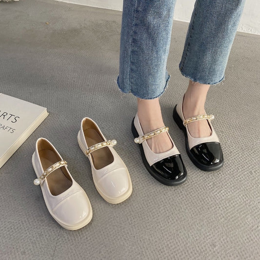 IELGY Thick-soled British style small leather shoes women shoes Mary Jane jk love beanie black single shoes