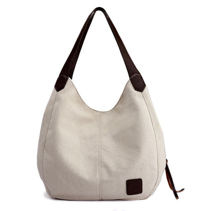 New canvas bag female bag fashion wild art simple shoulder bag multi-compartment leisure big bag