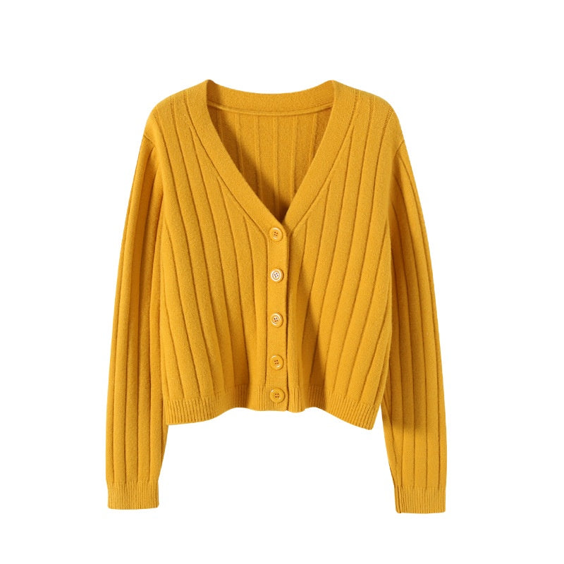 IELGY fashion solid color button outer loose long-sleeved v-neck knitted cardigan women