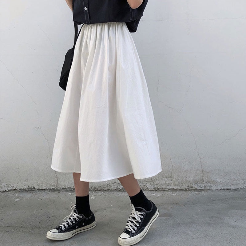 IELGY solid color loose skirt Korean style high waist A-line