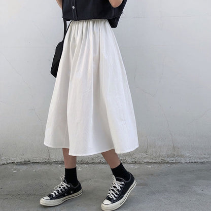 IELGY solid color loose skirt Korean style high waist A-line