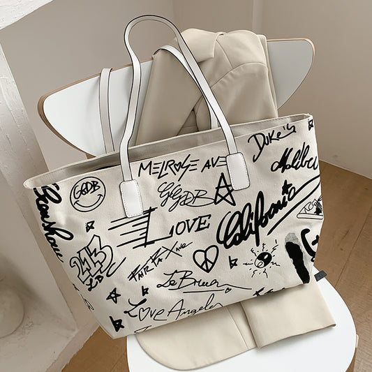 IELGY Commuting Fashion Canvas Tote Horizontal square All-match Portable Casual Woman's Shoulder bag