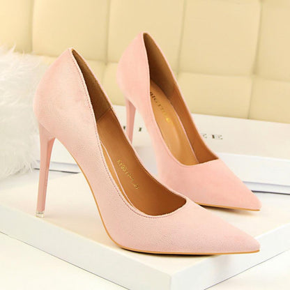 IELGY Simple women's shoes with stiletto heels and pointed suede sexy nightclub shoes