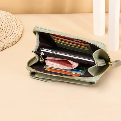 IELGY Ladies PU Leather Long Phone Bag Fashion Korean Multifunctional Student Messenger Bag