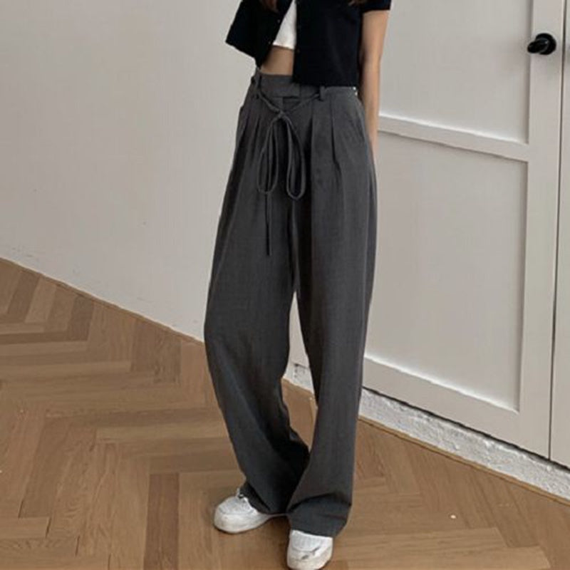 IELGY gray suit pants women thin loose wide-legged high-waist casual trousers trend