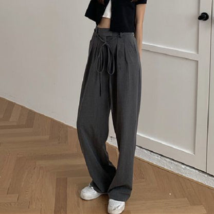 IELGY gray suit pants women thin loose wide-legged high-waist casual trousers trend