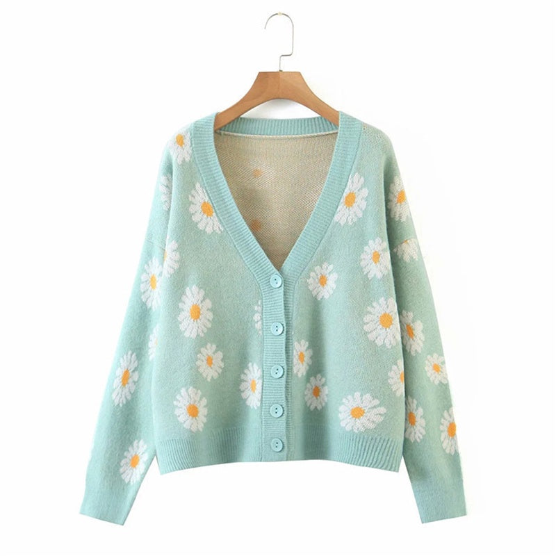 IELGY fresh and sweet little daisy cardigan sweater women V-neck