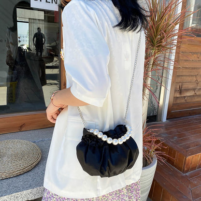 IELGY Pleated silk pearl women's chain fashion handbag