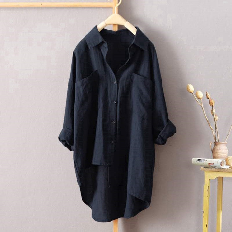 IELGY Casual style solid color shirt autumn wild new women's cardigan double pocket long sleeve temperament top