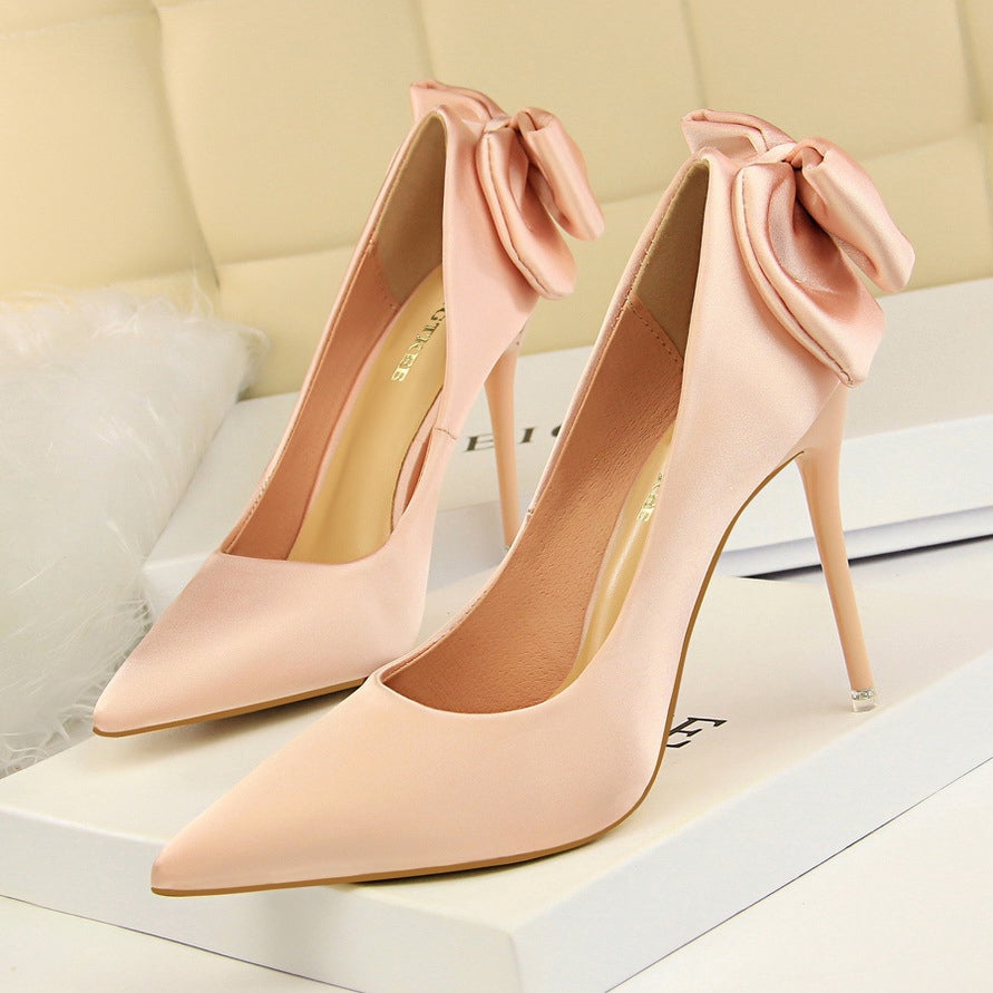 IELGY Women's fashion sweet high heel women's shoes with stiletto heels and thin satin bow shoes