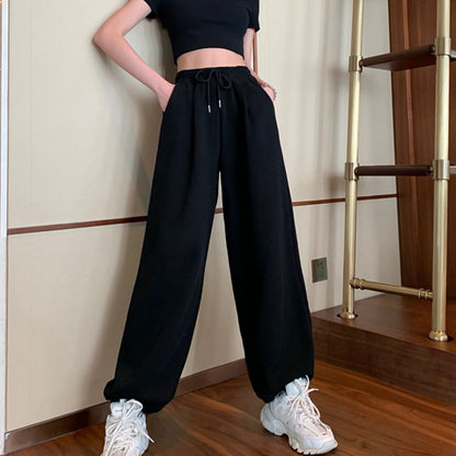 IELGY Long Korean version Sweatpants Straight Drape Simple Loose Women's pants High waist Casual