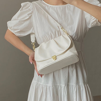 IELGY French niche soft-faced handbag, large-capacity pleated small square bag, textured one-shoulder diagonal handbag