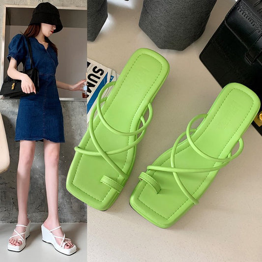 IELGY Simple Wedge Slippers Women's Summer Roman Style Slim Cross Platform