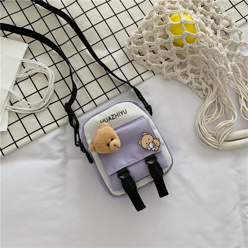 IELGY tide Korean version black mobile phone bag crossbody letters tooling style canvas Summer all-match