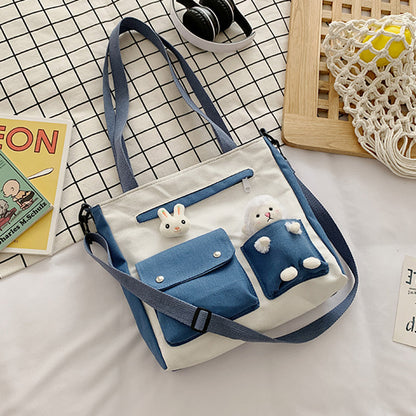 IELGY Japanese Large capacity Cross-body Simple Canvas Casual Book Woman's bag One-shoulder All-match