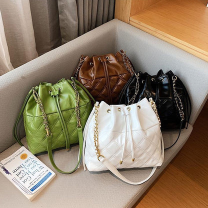 IELGY women's diamond all match chain messenger bucket bag