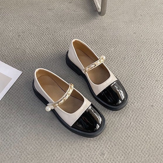 IELGY Thick-soled British style small leather shoes women shoes Mary Jane jk love beanie black single shoes