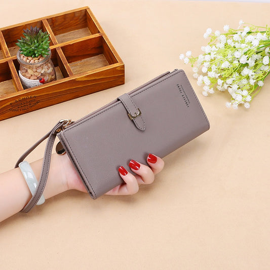 IELGY Simple Atmosphere Women's Wallet Korean Solid Color Large Capacity Wristlet