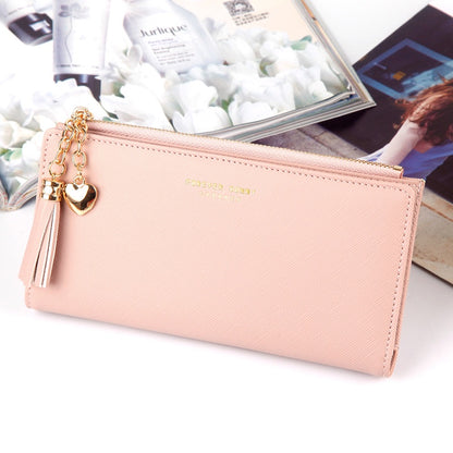 IELGY Long Wallet Ladies Multi-Card Position Clutch Pull Tassel Chain Mobile Phone Bag