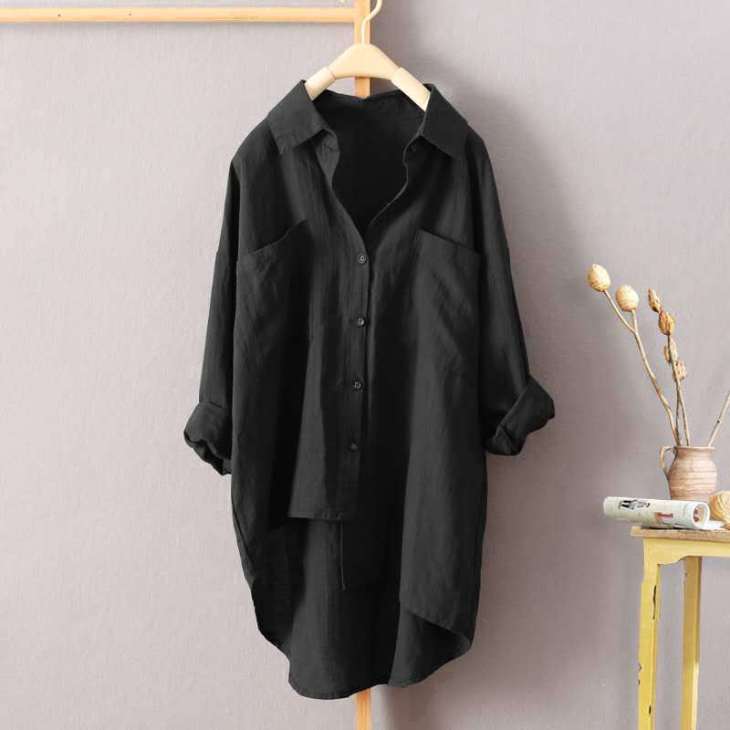 IELGY Casual style solid color shirt autumn wild new women's cardigan double pocket long sleeve temperament top