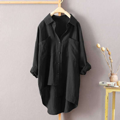 IELGY Casual style solid color shirt autumn wild new women's cardigan double pocket long sleeve temperament top