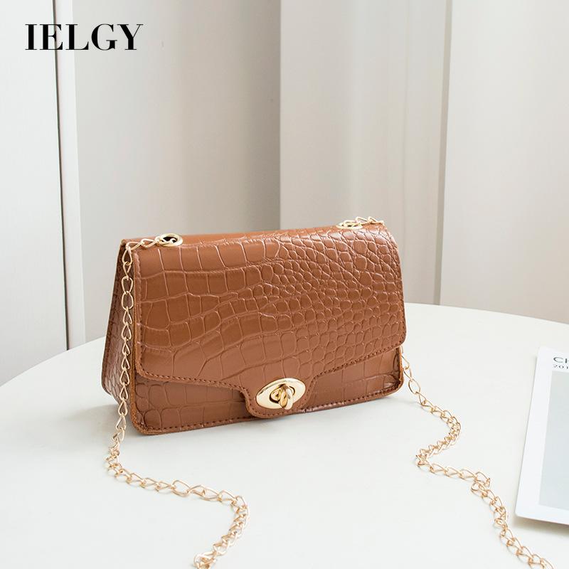 IELGY Mobile phone Crocodile pattern Women's bag Diagonal One shoulder Square Chain Simple Lock Korean version