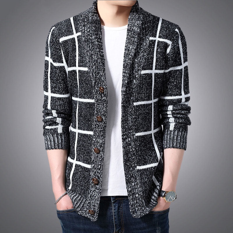 IELGY Men's clothes cardigan knitted plaid simple jacket casual all-match Korean version stylish