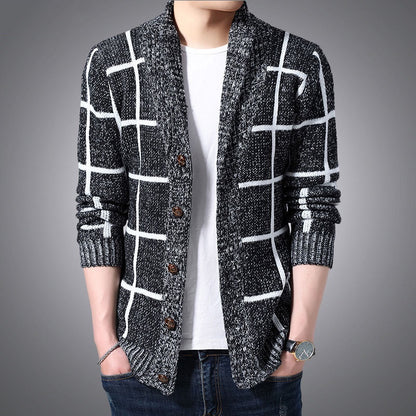 IELGY Men's clothes cardigan knitted plaid simple jacket casual all-match Korean version stylish
