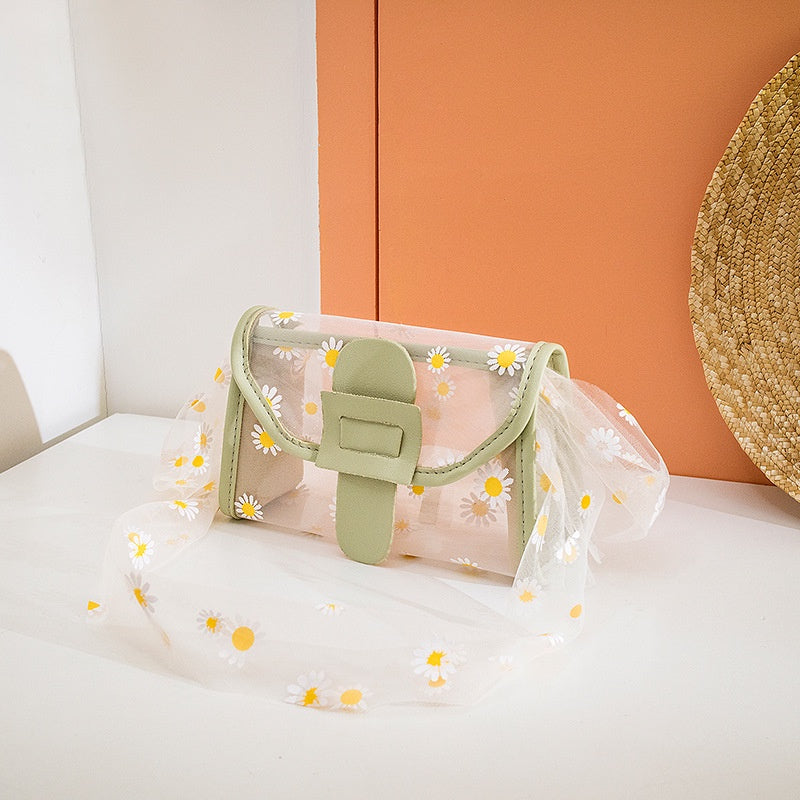 IELGY Transparent White All-match Color matching Printed Casual Women's bag Daisy One shoulder Diagonal