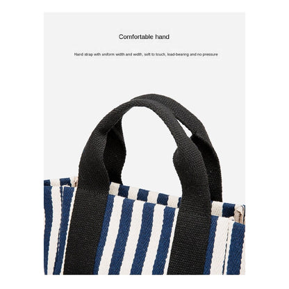 IELGY Simple striped canvas bag, small fresh canvas handbag, messenger handbag