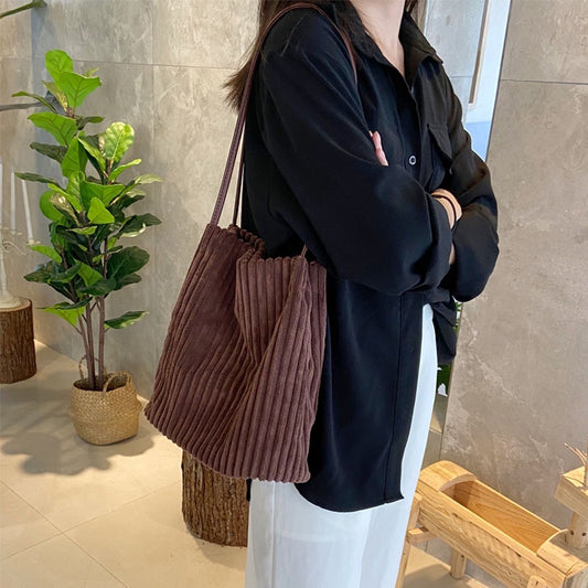 IELGY women's retro corduroy large capacity shoulder bag