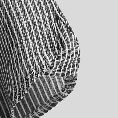 IELGY Printing Shirts Long sleeves Lapel Linen Black European and American Stripes Fashion Men's clothes