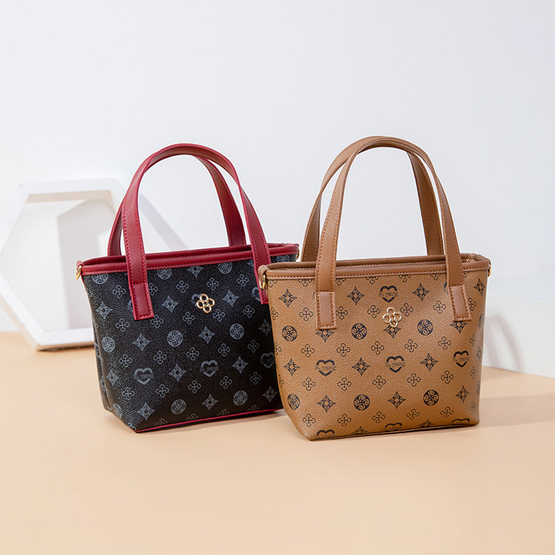 IELGY handbags bucket bags flowers diagonal bags simple and classic shoulder bags soft leather ladies mobile phone bags printed Retro