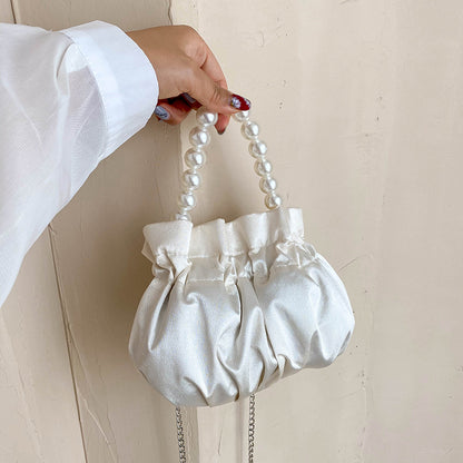 IELGY Pleated silk pearl women's chain fashion handbag