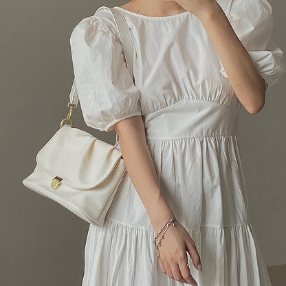IELGY French niche soft-faced handbag, large-capacity pleated small square bag, textured one-shoulder diagonal handbag