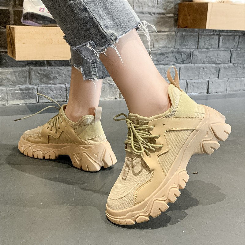 IELGY fashion lace-up women's shoes platform casual mesh sneakers