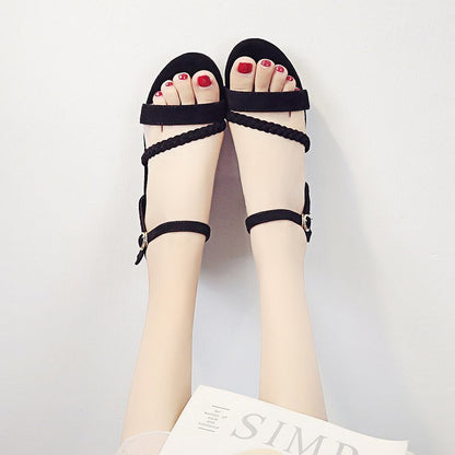 IELGY sandals female high-heeled Roman mid-heeled thick heel fairy style all-match