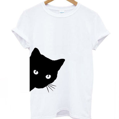 IELGY hot cat pattern printed round neck slim short-sleeved loose casual T-shirt top