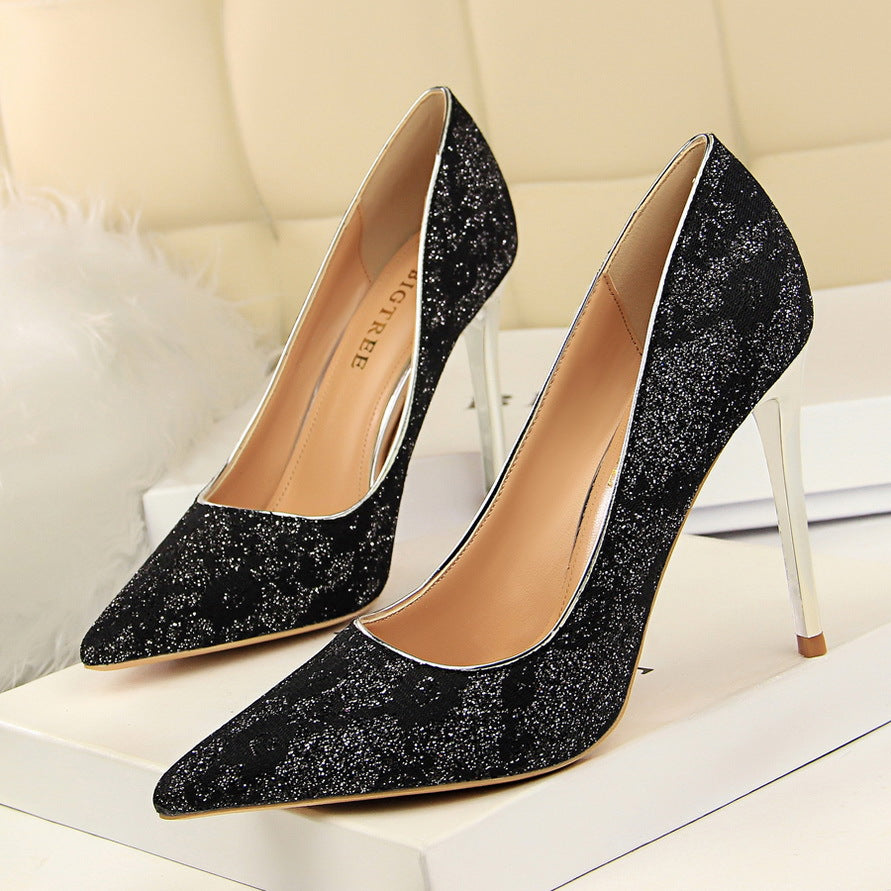 IELGY Party high heel women's shoes sexy 10cm stiletto shallow lace pointed wedding shoes