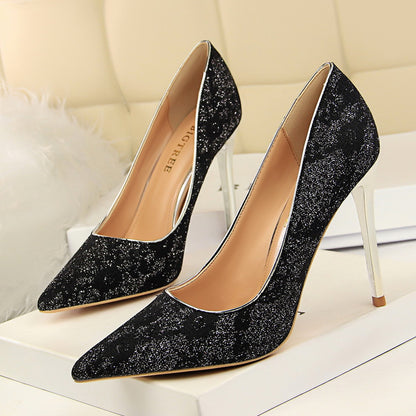 IELGY Party high heel women's shoes sexy 10cm stiletto shallow lace pointed wedding shoes