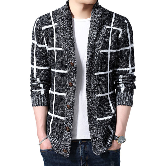 IELGY Men's clothes cardigan knitted plaid simple jacket casual all-match Korean version stylish