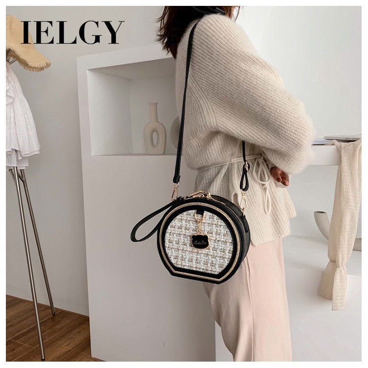 IELGY chain small round stitching handbagshoulder crossbody women simple bag classic street fashion laptop shoulder bag for women